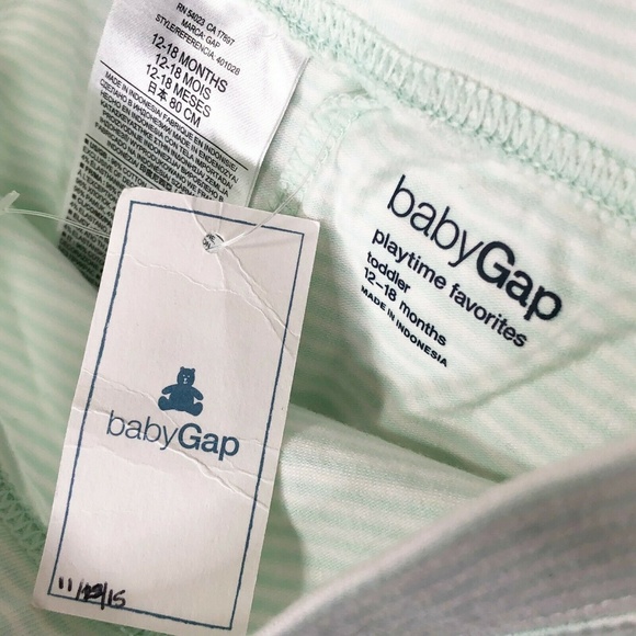 NWT Baby Gap 100% Cotton Mint Striped Capris 12-18 - Picture 5 of 5